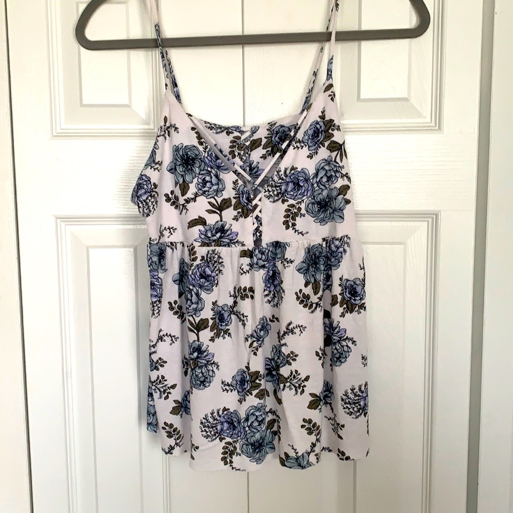 Flowy Blue & White Flowered Tank